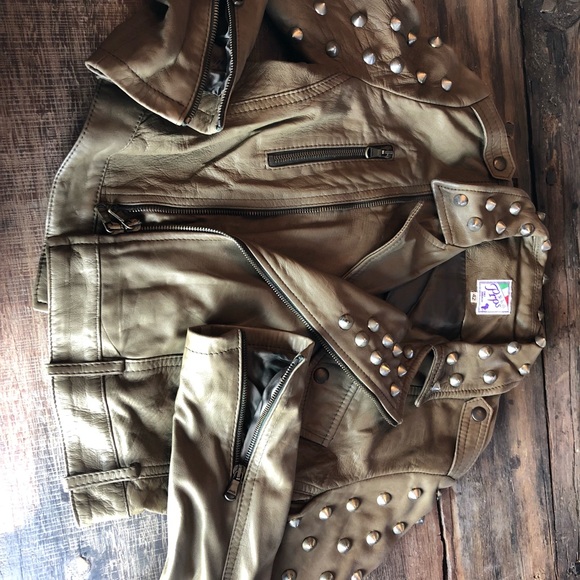 PRPS army green studded leather moto - Picture 2 of 3